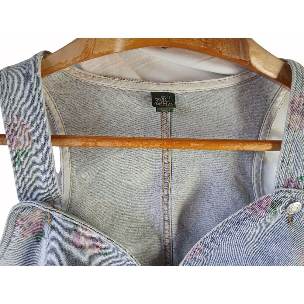 Wild Fable Light Blue Denim Floral Crop Top Size M Vest Side Zip Recycled Boho - Picture 3 of 12